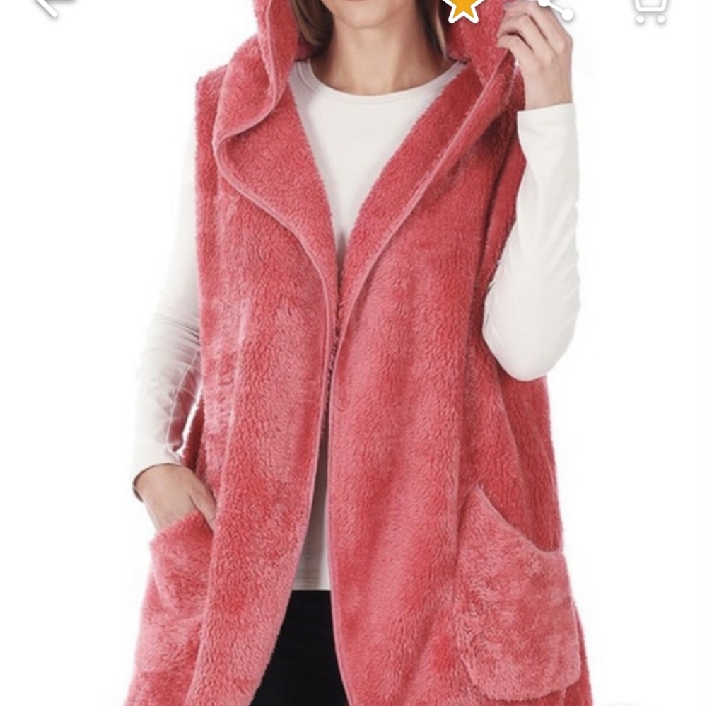 Medium Zenana Teddy Bear Vest Dusty Rose